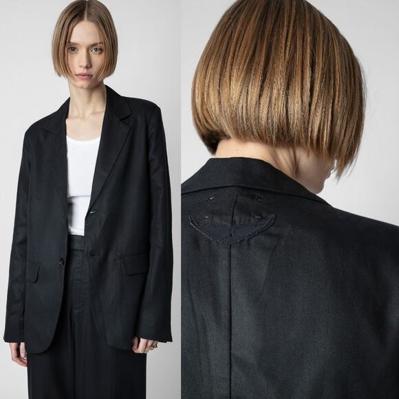 Zadig & Voltaire Défilé 2023 NWT Vanille Oversized Lyocell Blazer Black XS 34 - Picture 1 of 10